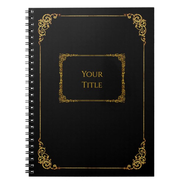 Caderno Espiral Notebook preto com ouros e seu texto (Frente)