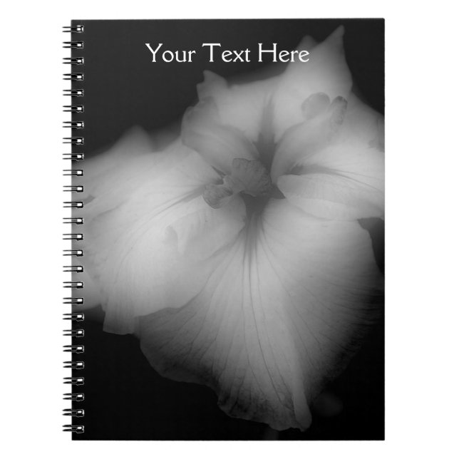 Caderno Espiral Notebook preto e branco com flor Iris japonesa (Frente)
