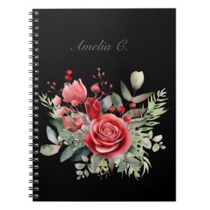 Caderno Espiral Notebook preto Elegante para Rosa vermelha de Aqua