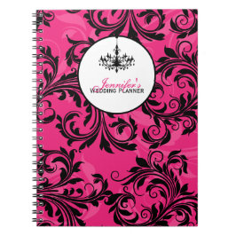 Caderno Espiral Notebook preto-rosa com rolagem de candelabro bran