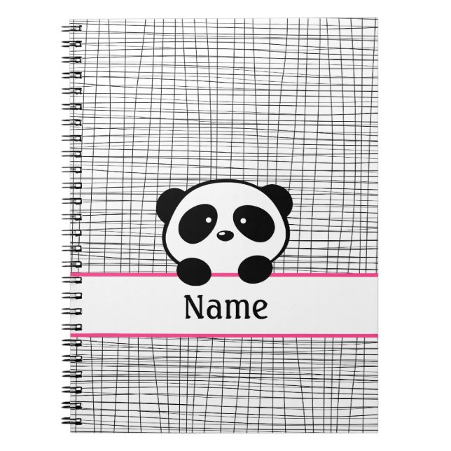 Caderno Espiral Notebook preto-rosa Panda Bear Personalizado (Frente)