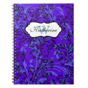 Caderno Espiral Notebook preto roxo monograma