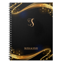 Caderno Espiral Notebook profissional preto e Dourado monograma bo