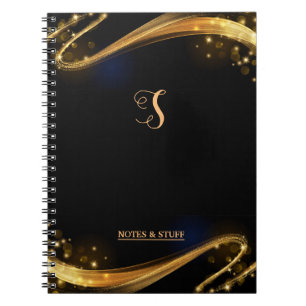 Caderno Espiral Notebook profissional preto e Dourado monograma bo