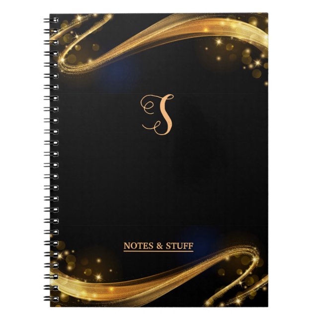 Caderno Espiral Notebook profissional preto e Dourado monograma bo (Frente)