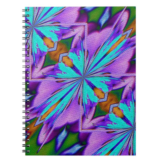 Caderno Espiral Notebook Purple and Aqua Shapes Abstrato (Frente)