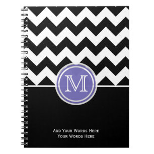 Caderno Espiral Notebook Purple Black E White Chevron Monograma