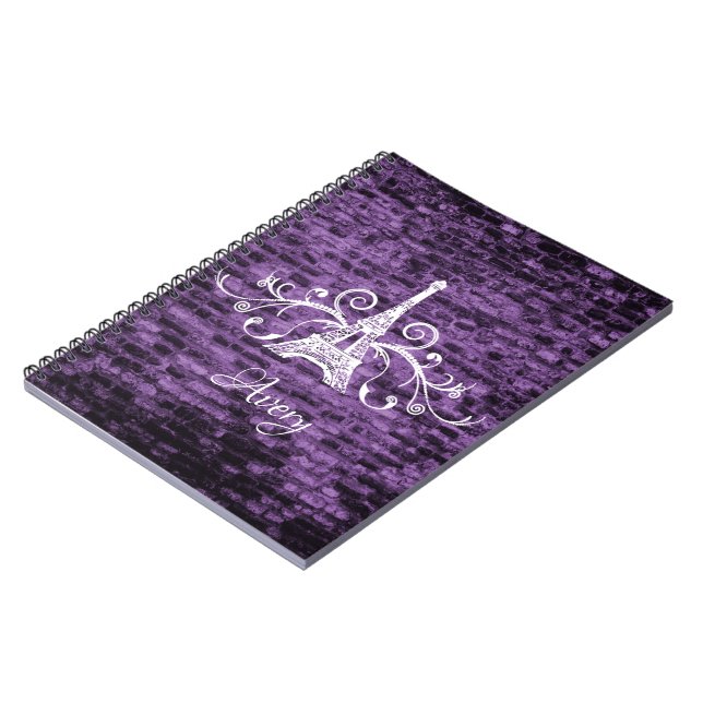 Caderno Espiral Notebook Purple Eiffel Tower Grunge (Left Side)