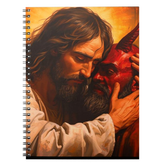 Caderno Espiral Notebook que abraça o cristo Lúcifer (Frente)