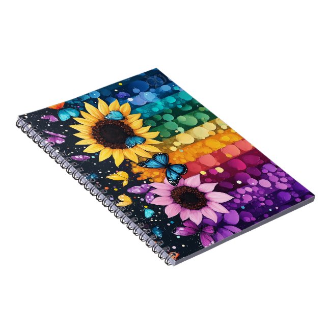 Caderno Espiral Notebook Rainbow Butterflies e Sunflower (Lado Direito)