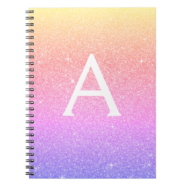 Caderno Espiral Notebook Rainbow Glitter Sparkle Monograma (Frente)