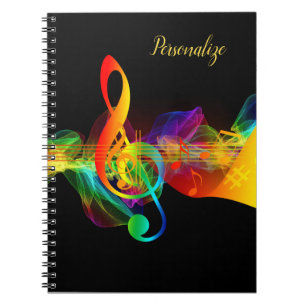 Caderno Espiral Notebook Rainbow Neon Music Note Diário Spiral