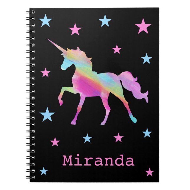 Caderno Espiral Notebook Rainbow Unicorn E Stars (Frente)