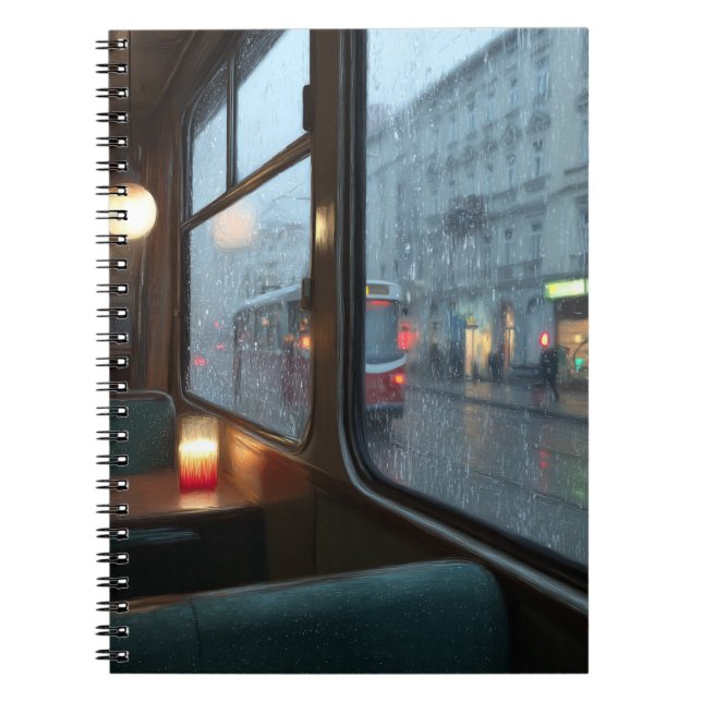 Caderno Espiral Notebook Rainy Café Window Tram Ride (Frente)