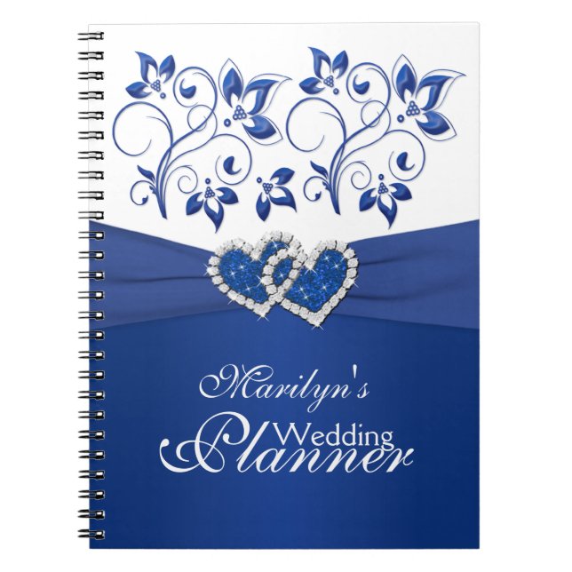 Caderno Espiral Notebook Real Azul e Corações Brancos Floral (Frente)