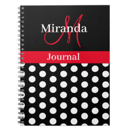 Caderno Espiral Notebook Red Black White Bolinhas Monograma