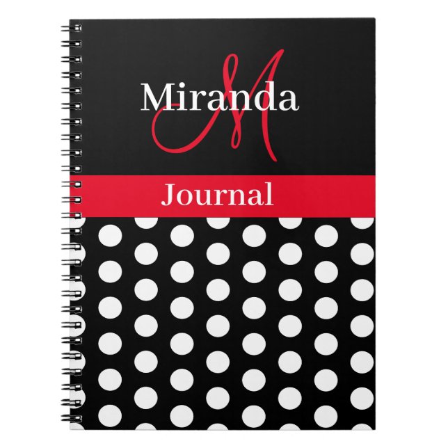 Caderno Espiral Notebook Red Black White Bolinhas Monograma (Frente)