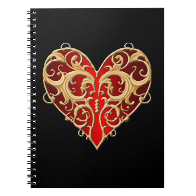 Caderno Espiral Notebook Red Filigree Heart (Frente)