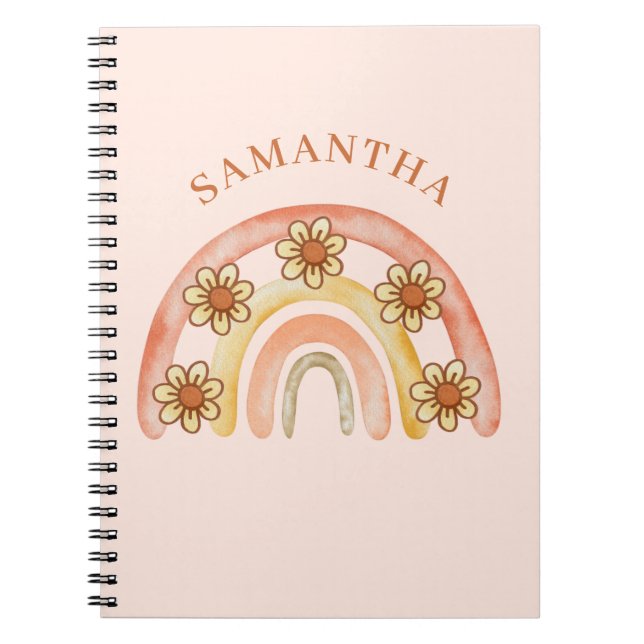 Caderno Espiral Notebook Retro Boho Rainbow Name Spiral Photo (Frente)