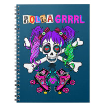 Notebook Rolla Grrl Punk Rock Skater Girl Spiral