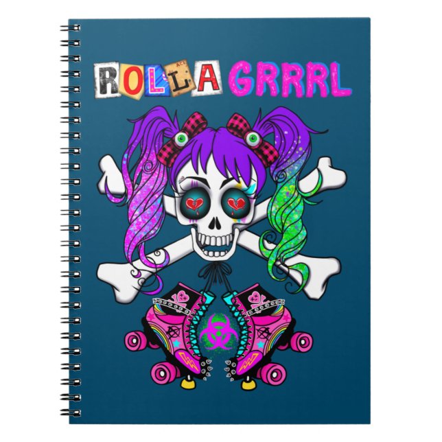 Caderno Espiral Notebook Rolla Grrl Punk Rock Skater Girl Spiral (Frente)