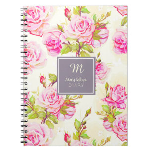 Caderno Espiral Notebook Rosa antigo com padrão floral personaliza