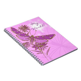 Caderno Espiral Notebook rosa-borboleta-roxa