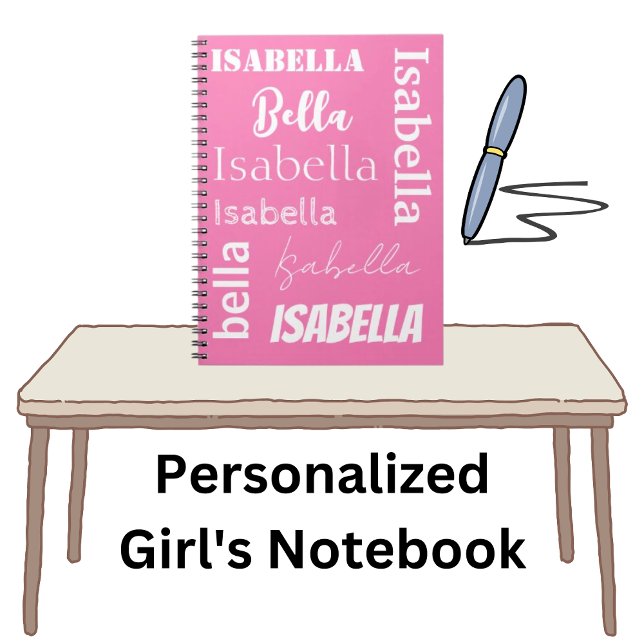 Caderno Espiral Notebook rosa com nome de garota personalizada (Name template makes it easy to add your name in different font styles.)