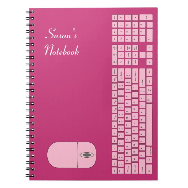Caderno Espiral Notebook rosa para teclado e mouse (Frente)