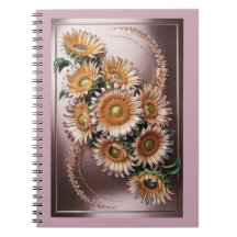 Notebook rosa rosa rosa Dourado Girassóis Metálico