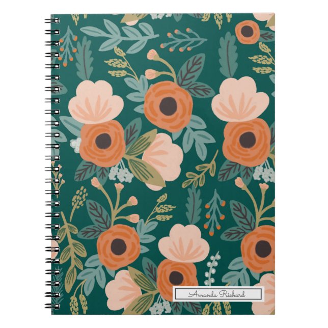 Caderno Espiral Notebook Rosa vermelha Green Whimsical Patteric (Frente)