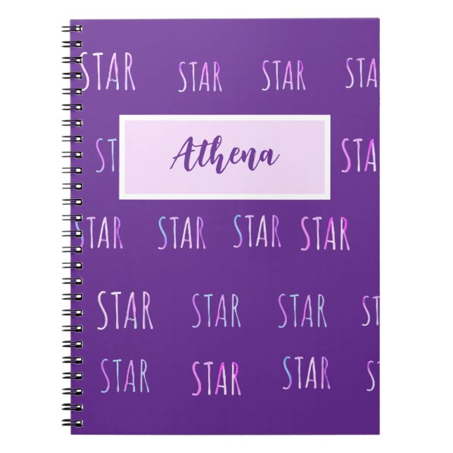 Caderno Espiral notebook roxo com tema estrela (Frente)
