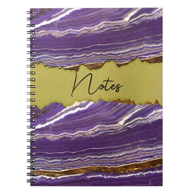Caderno Espiral Notebook Roxo Marble e Espiral Dourado Faux (Frente)