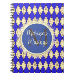 Caderno Espiral Notebook Royal Blue e Dourado Glam Monogramas