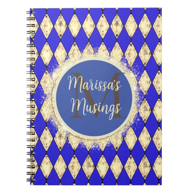 Caderno Espiral Notebook Royal Blue e Dourado Glam Monogramas (Frente)