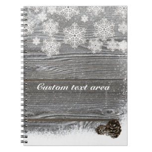Caderno Espiral Notebook Rustic Winter Snowflakes & Pinecones
