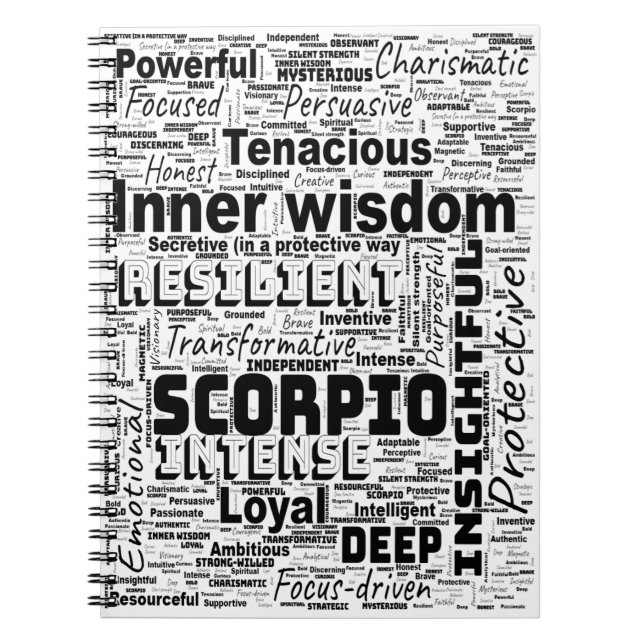 Caderno Espiral Notebook Scorpio Zodiac Word Cloud Inspiration (Frente)