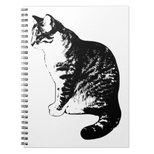 Caderno Espiral Notebook Serene Striped Tabby Cat Ink Art