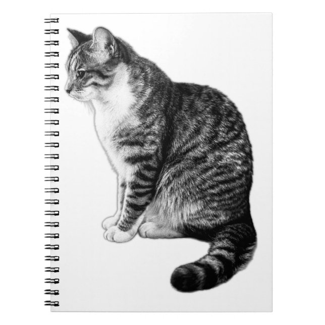 Caderno Espiral Notebook Serene Striped Tabby Cat Ink Art (Frente)