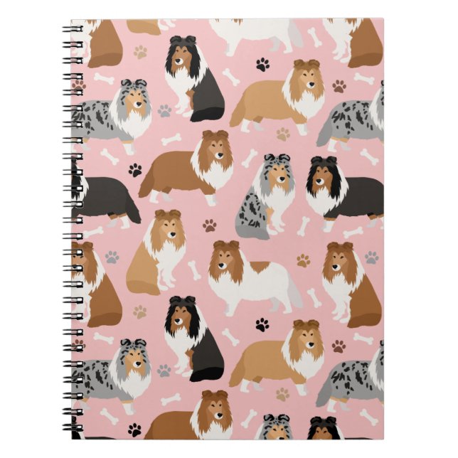 Caderno Espiral Notebook Sheltie Dog Bones e Paws (Frente)