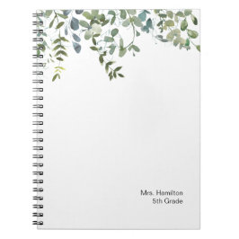 Caderno Espiral Notebook Simples Eucalyptus Greenery Professora Gi