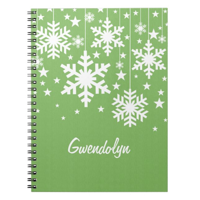 Caderno Espiral Notebook Snowflakes e Stars, Verde (Frente)