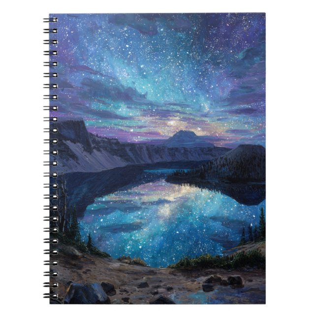 Caderno Espiral Notebook "Star Reflections Colorful Lake Night" (Frente)