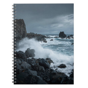 Caderno Espiral Notebook Stormy Ocean Waves Rocky Coast