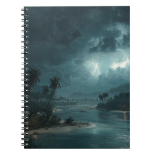 Caderno Espiral Notebook Stormy Tropical Night Lightning Sky Art