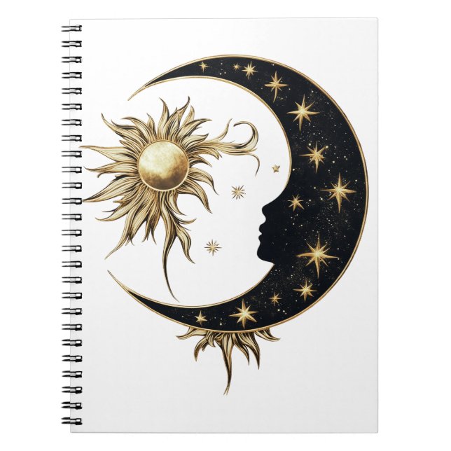 Caderno Espiral Notebook Sun e Moon Dourado (Frente)