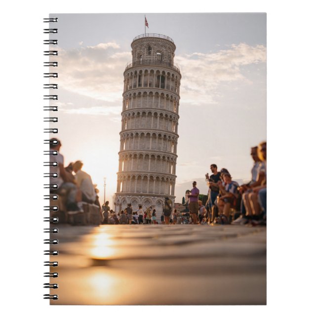 Caderno Espiral Notebook Sunlit Pisa Tower Street View (Frente)