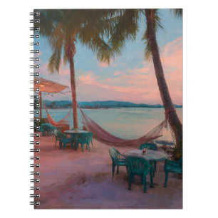 Caderno Espiral Notebook Sunset Beach Café Hammock Vibes Art
