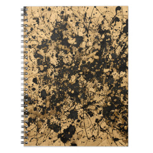 Caderno Espiral Notebook Tan Black Paint Splatter Abstrato