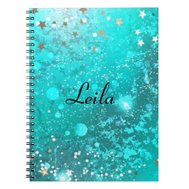 Caderno Espiral Notebook Teal Blue Sparkly Name Aqua (Frente)